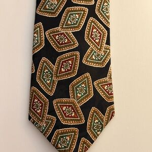 Boston Traders Navy and Multicolor Geometric Tie 100% Silk
